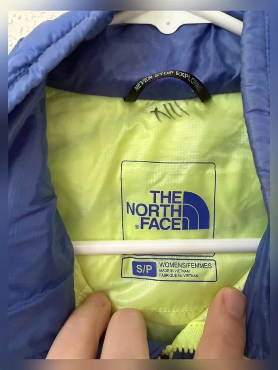 The North Face Thermoball Quilted Blue Vest with Lime Accents - S - Picture 8 of 10